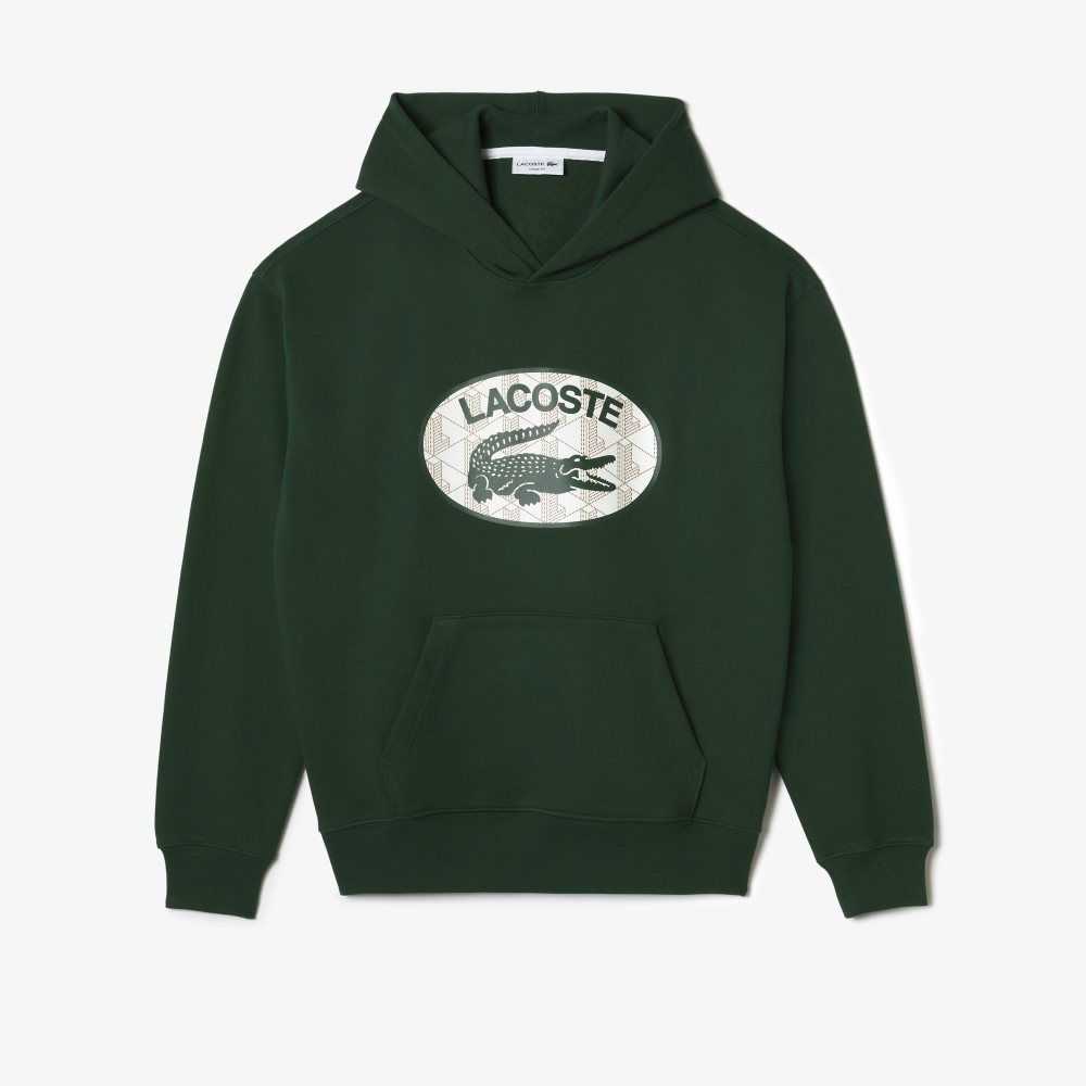 Lacoste Loose Fit Branded Monogram Hooded Sweatshirt Green | SLR-654170