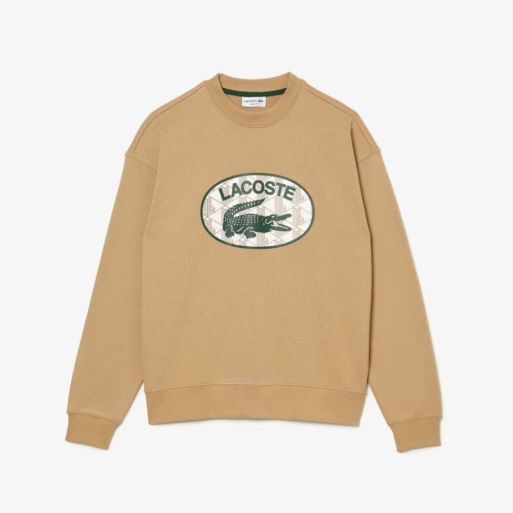 Lacoste Loose Fit Branded Monogram Print Sweatshirt Beige | EUL-397801