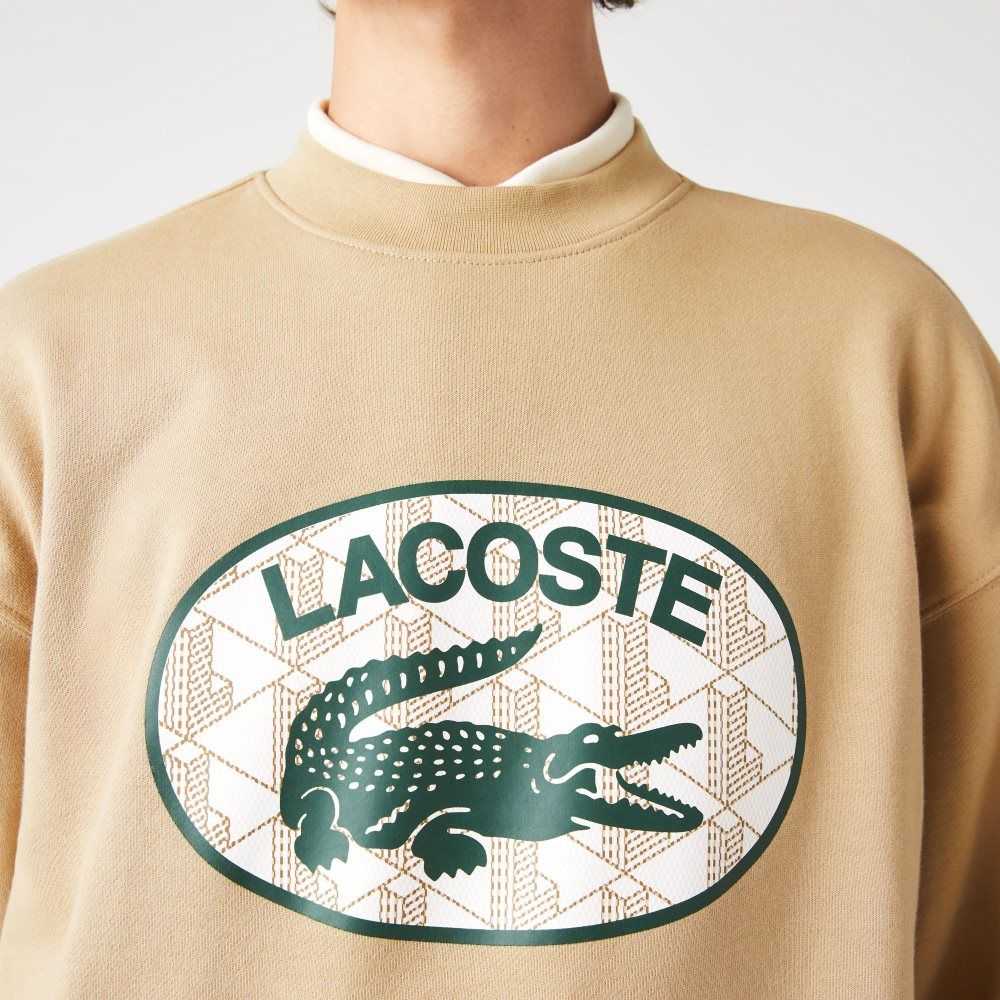 Lacoste Loose Fit Branded Monogram Print Sweatshirt Beige | EUL-397801