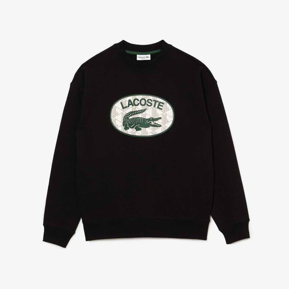 Lacoste Loose Fit Branded Monogram Print Sweatshirt Black | NYF-681574