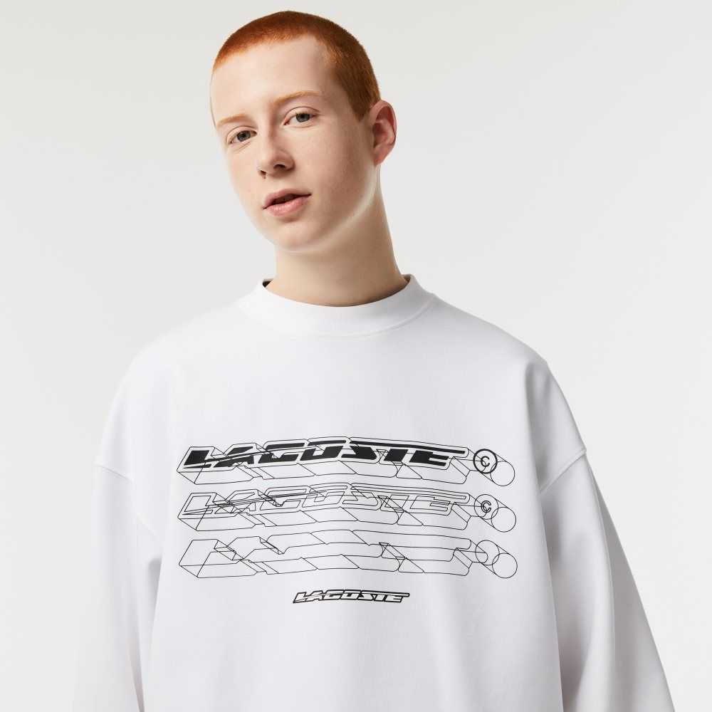 Lacoste Loose Fit Branded Sweatshirt White | ZJB-860214