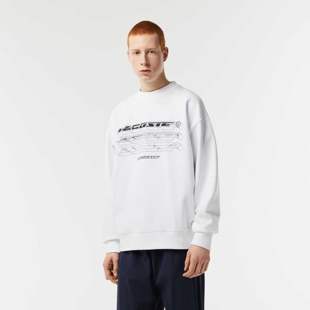 Lacoste Loose Fit Branded Sweatshirt White | ZJB-860214