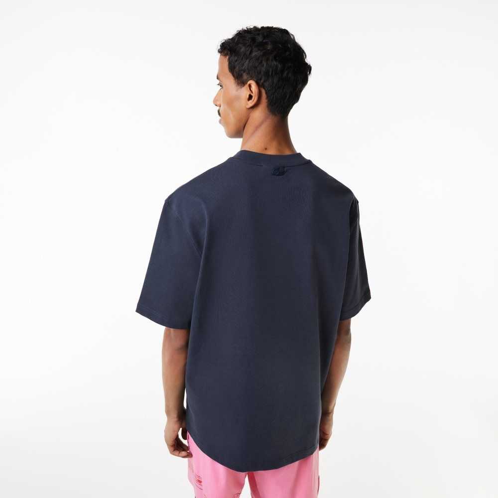 Lacoste Loose Fit Cotton Jersey Print T-Shirt Blue | XOB-319026