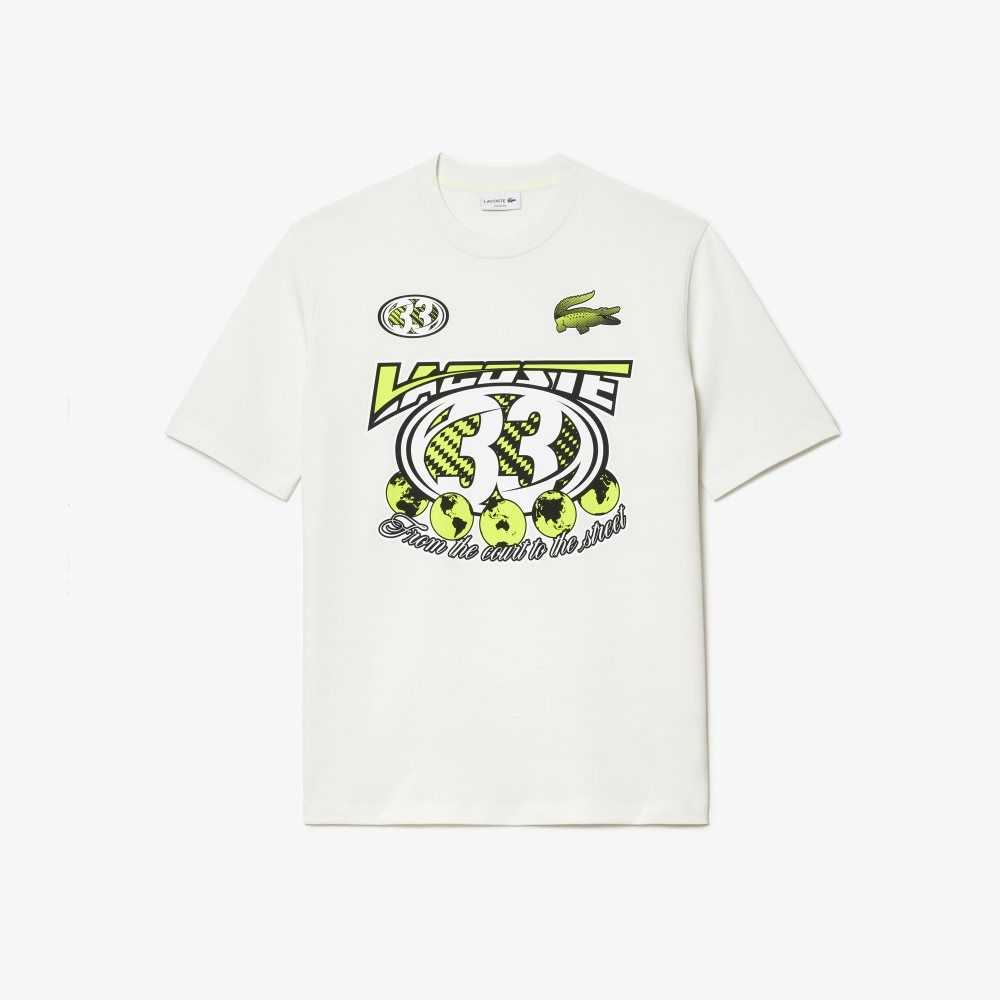 Lacoste Loose Fit Cotton Jersey Print T-Shirt White | ZSJ-576908