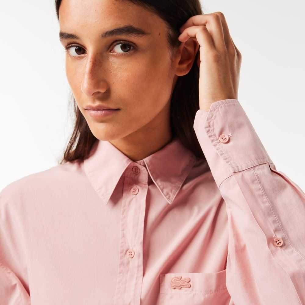 Lacoste Loose Fit Cotton Poplin Shirt Dress Pink | XHV-805274