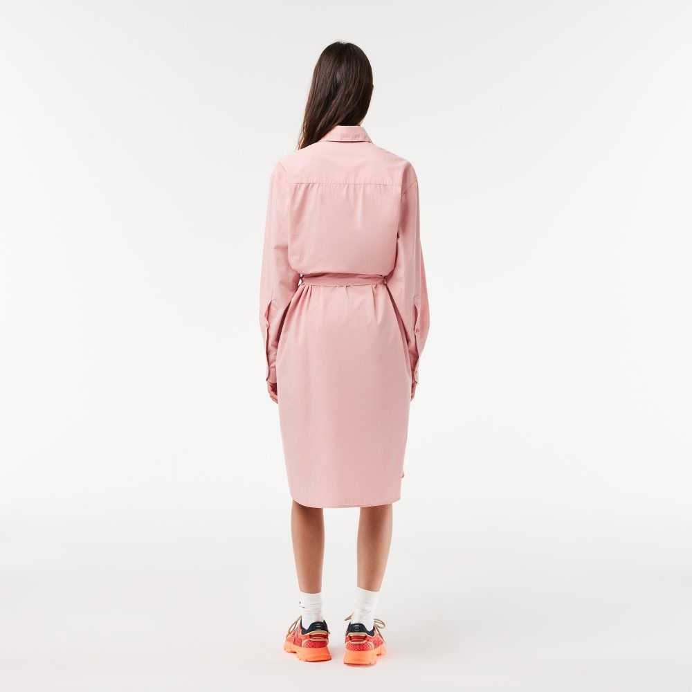 Lacoste Loose Fit Cotton Poplin Shirt Dress Pink | XHV-805274