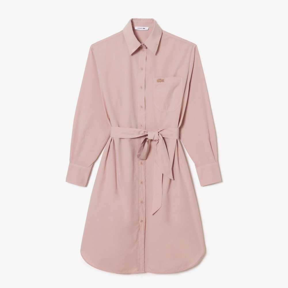 Lacoste Loose Fit Cotton Poplin Shirt Dress Pink | XHV-805274