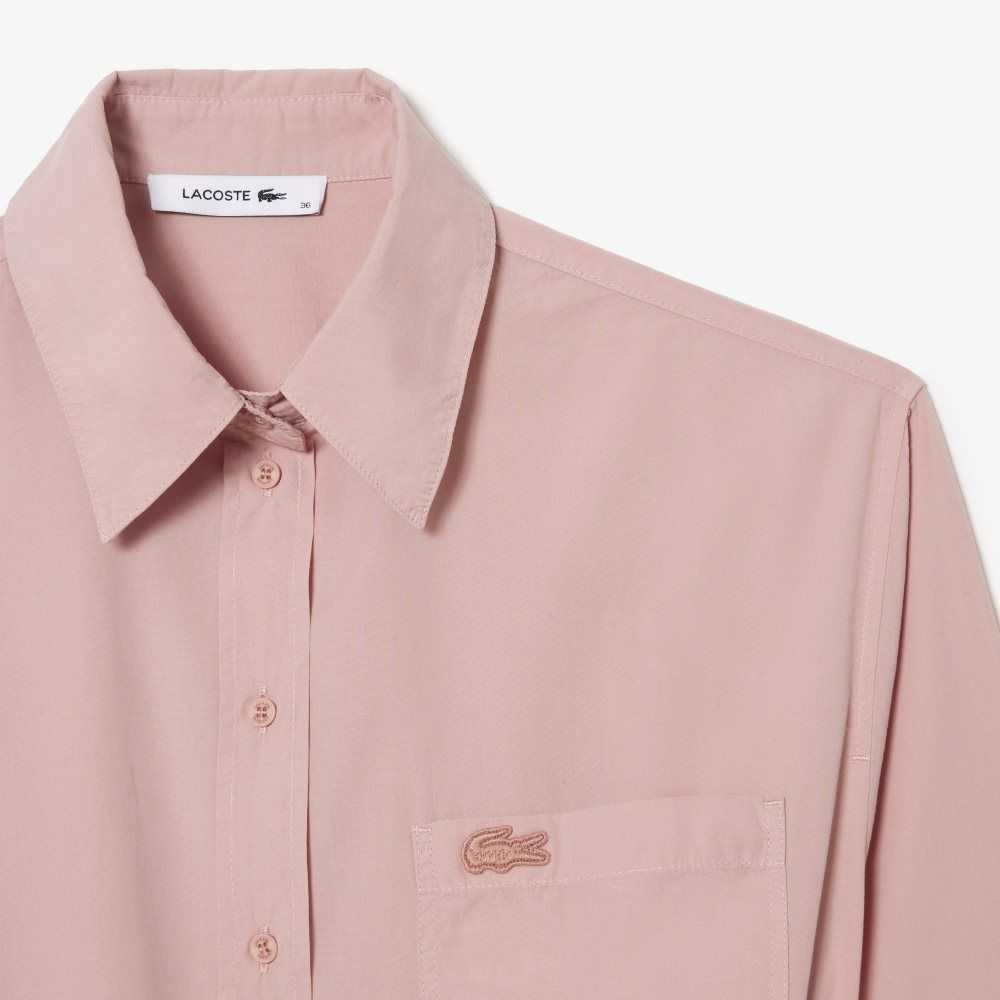 Lacoste Loose Fit Cotton Poplin Shirt Dress Pink | XHV-805274