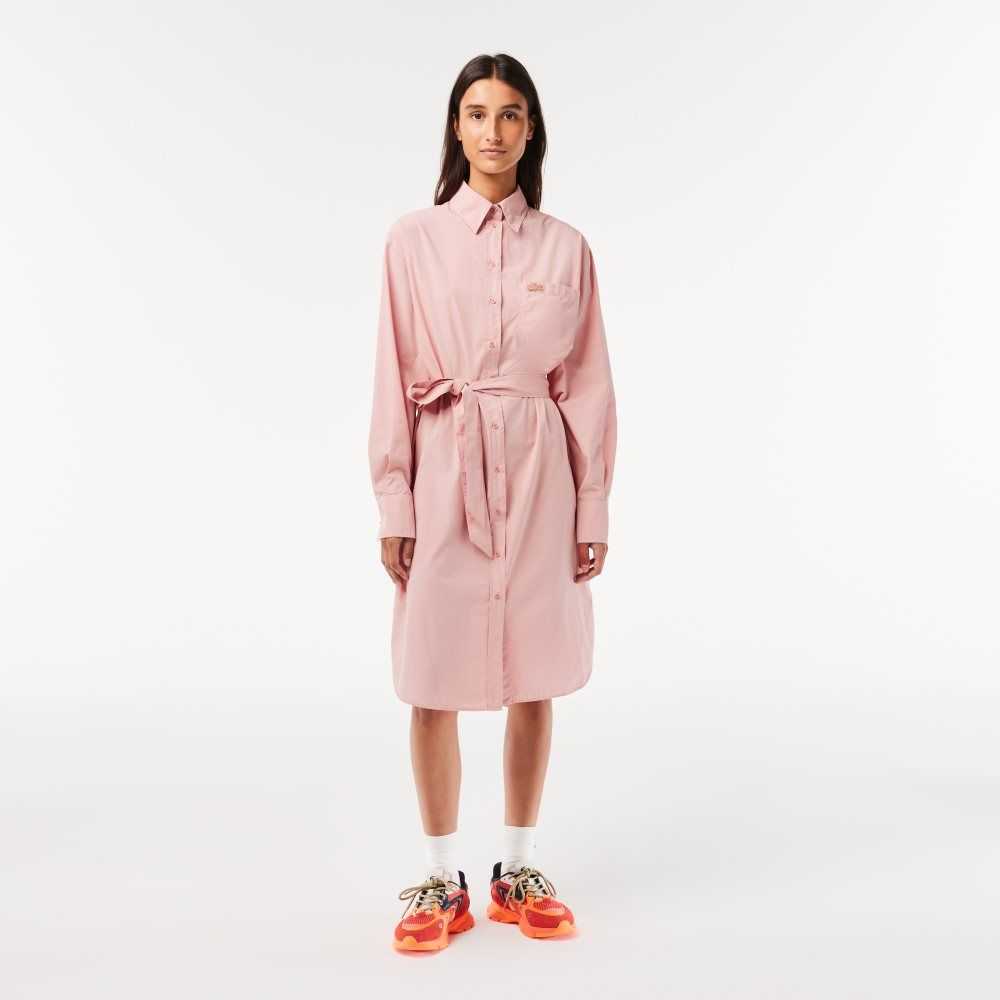 Lacoste Loose Fit Cotton Poplin Shirt Dress Pink | XHV-805274