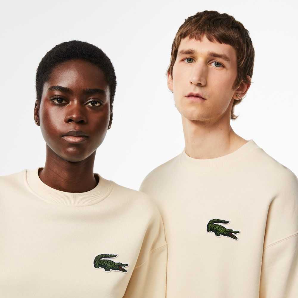 Lacoste Loose Fit Crocodile Badge Sweatshirt White | MIA-831452