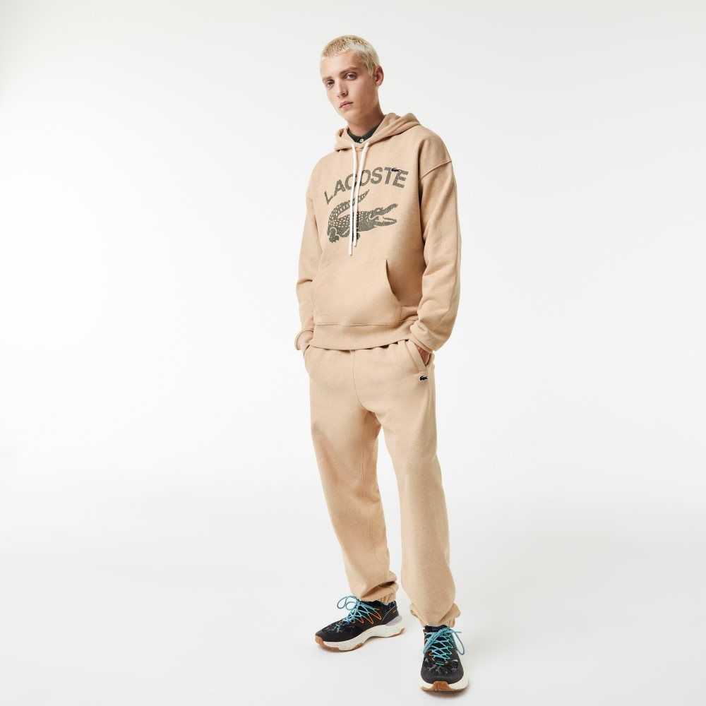 Lacoste Loose Fit Crocodile Hooded Sweatshirt Beige | CMD-286910