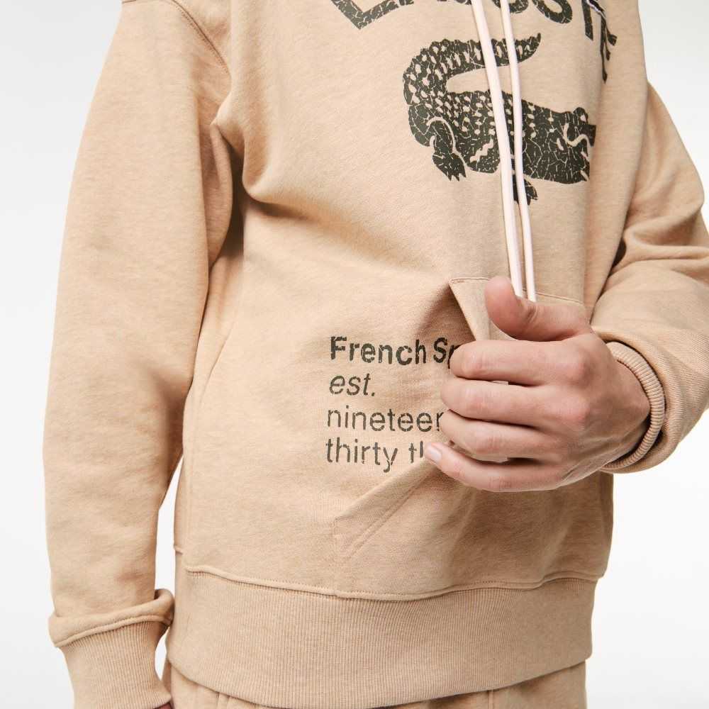 Lacoste Loose Fit Crocodile Hooded Sweatshirt Beige | CMD-286910