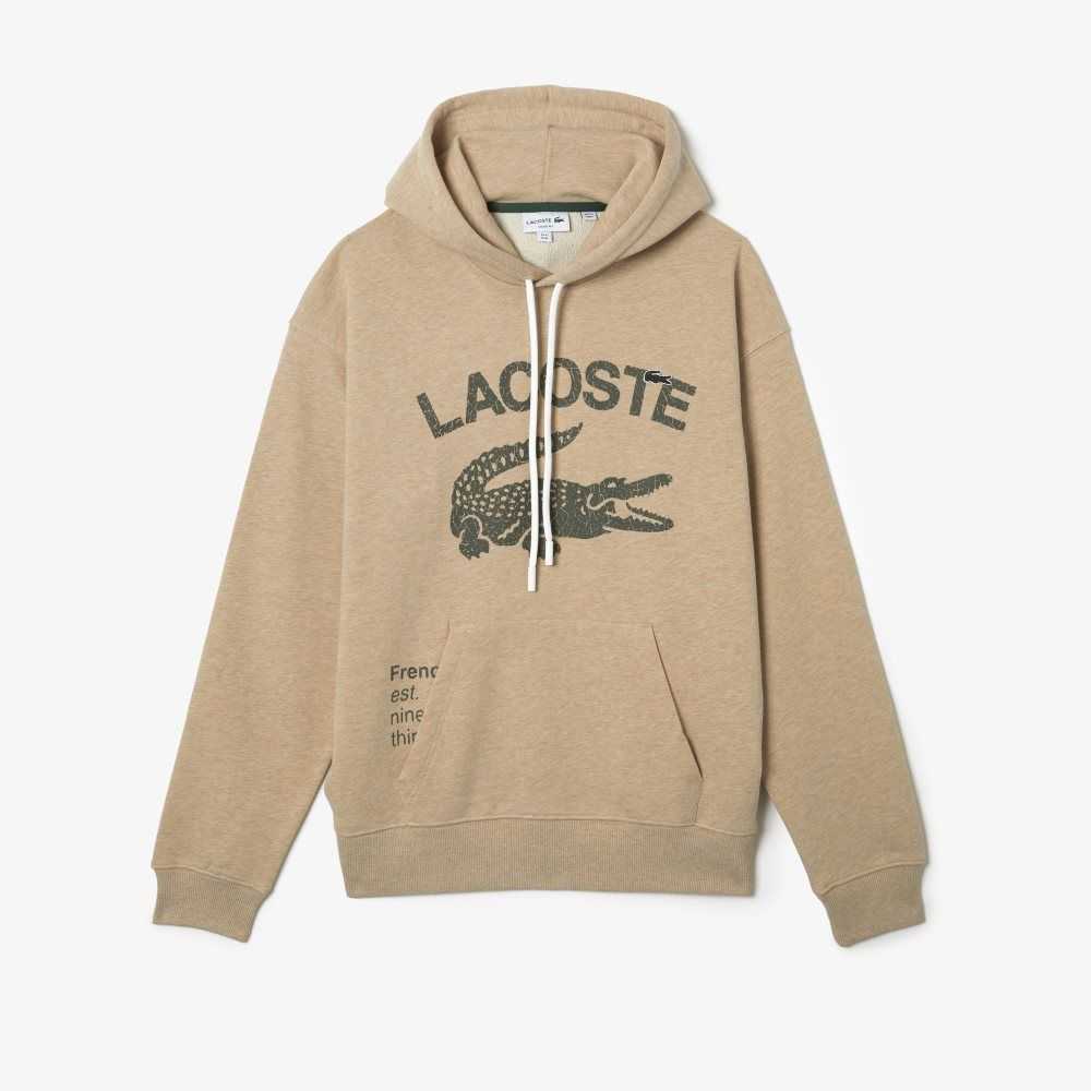 Lacoste Loose Fit Crocodile Hooded Sweatshirt Beige | CMD-286910