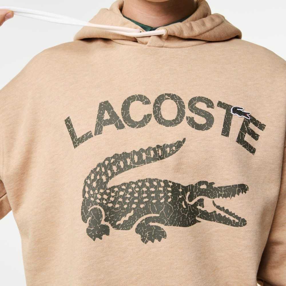 Lacoste Loose Fit Crocodile Hooded Sweatshirt Beige | CMD-286910