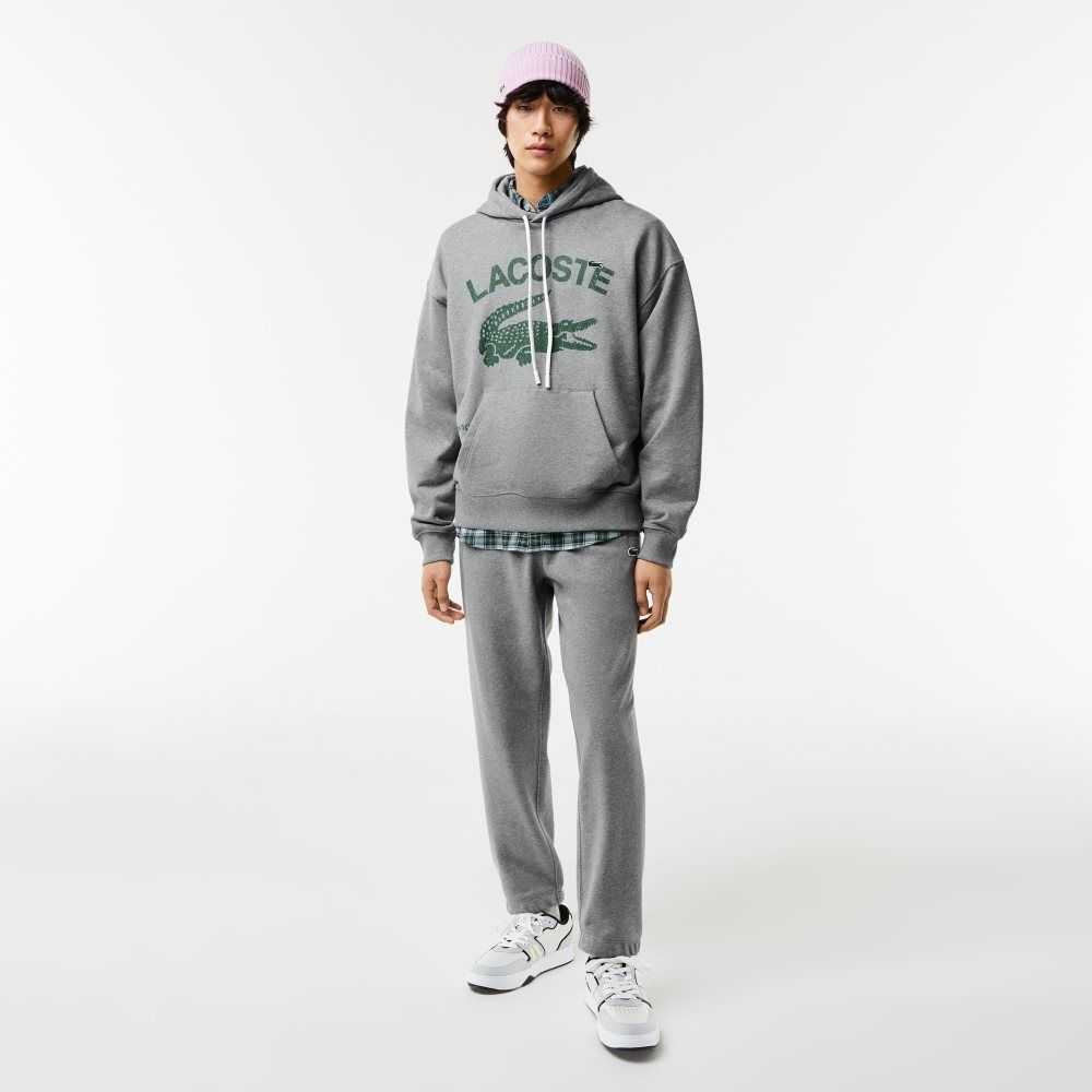 Lacoste Loose Fit Crocodile Hooded Sweatshirt Grey Chine | ETX-039278