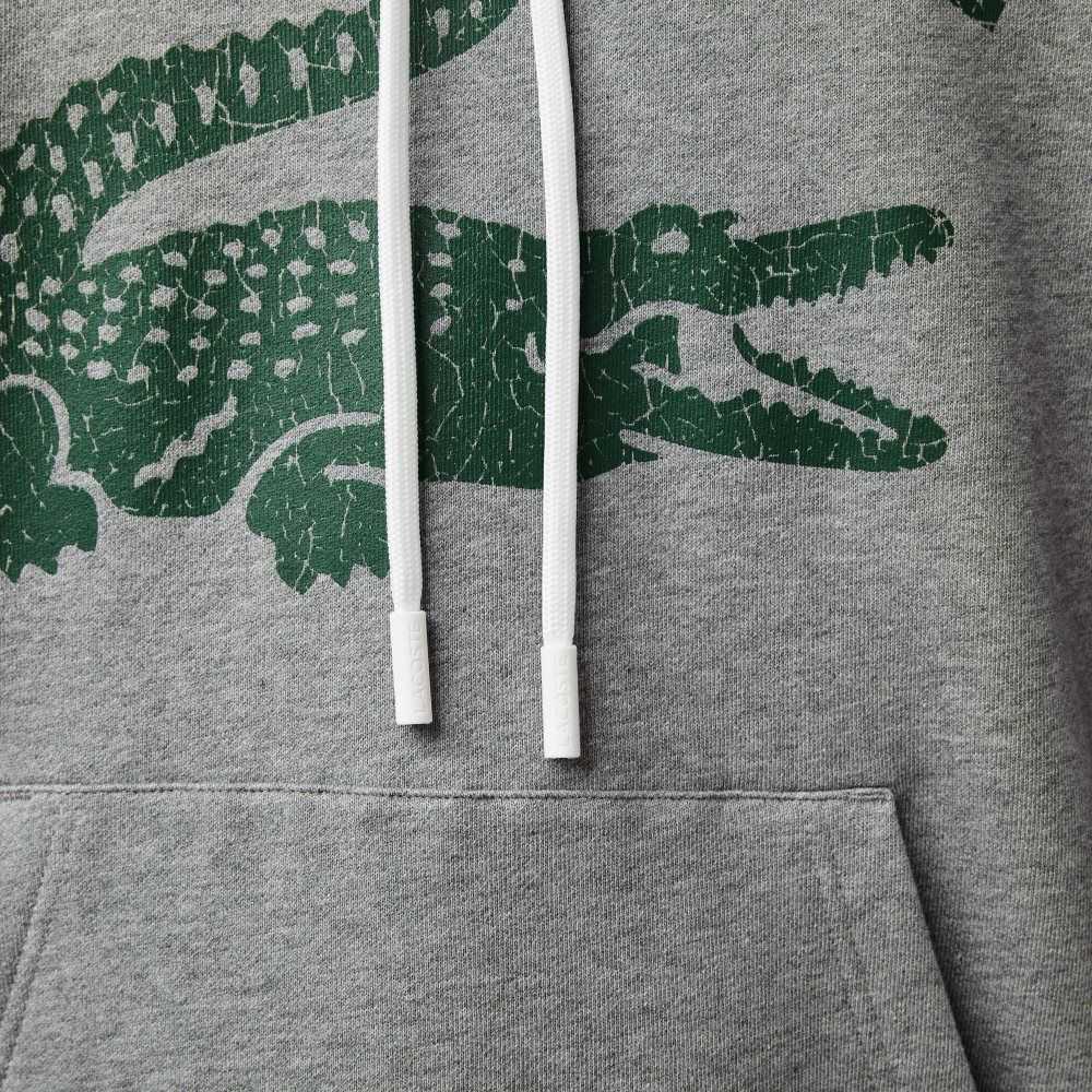 Lacoste Loose Fit Crocodile Hooded Sweatshirt Grey Chine | ETX-039278