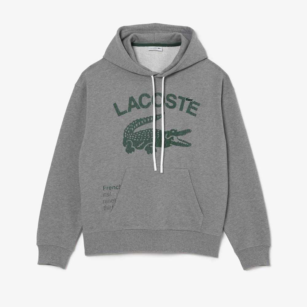 Lacoste Loose Fit Crocodile Hooded Sweatshirt Grey Chine | ETX-039278