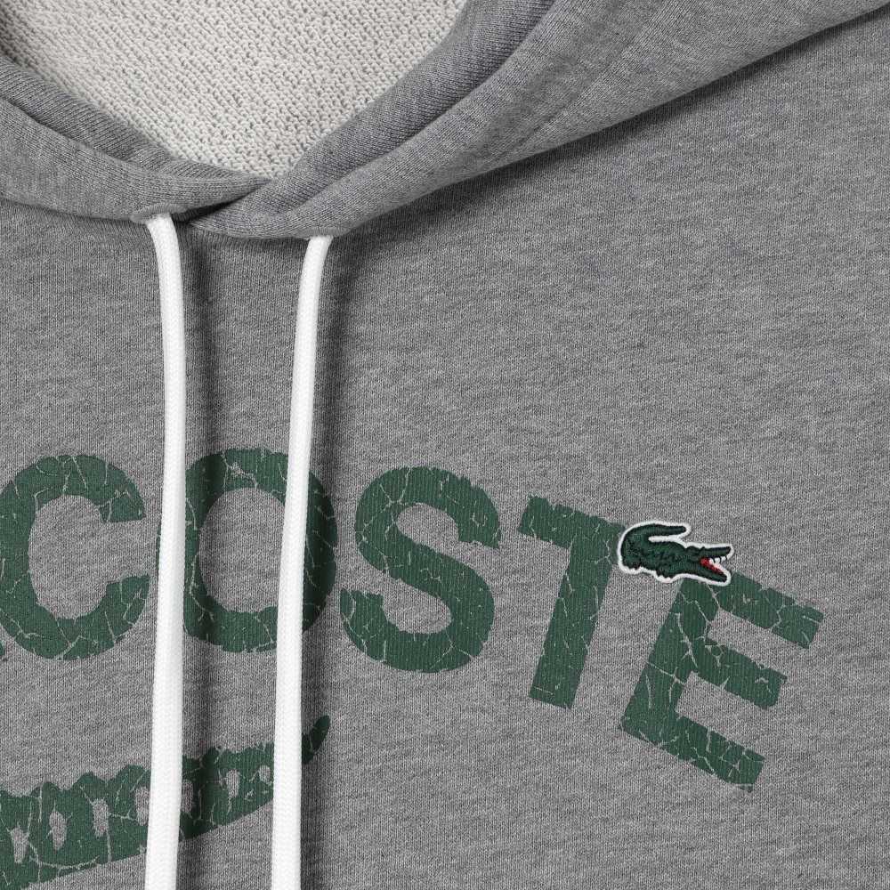 Lacoste Loose Fit Crocodile Hooded Sweatshirt Grey Chine | ETX-039278