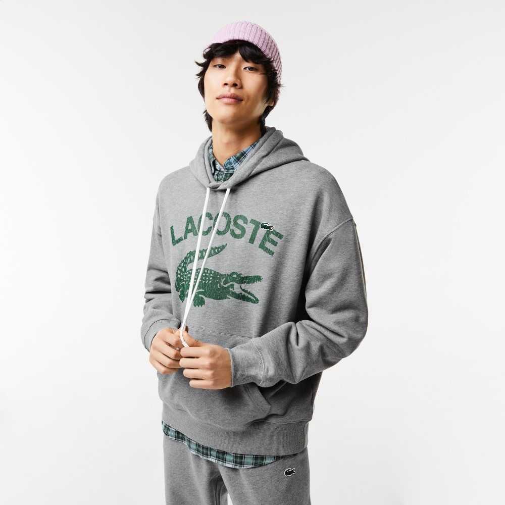 Lacoste Loose Fit Crocodile Hooded Sweatshirt Grey Chine | ETX-039278