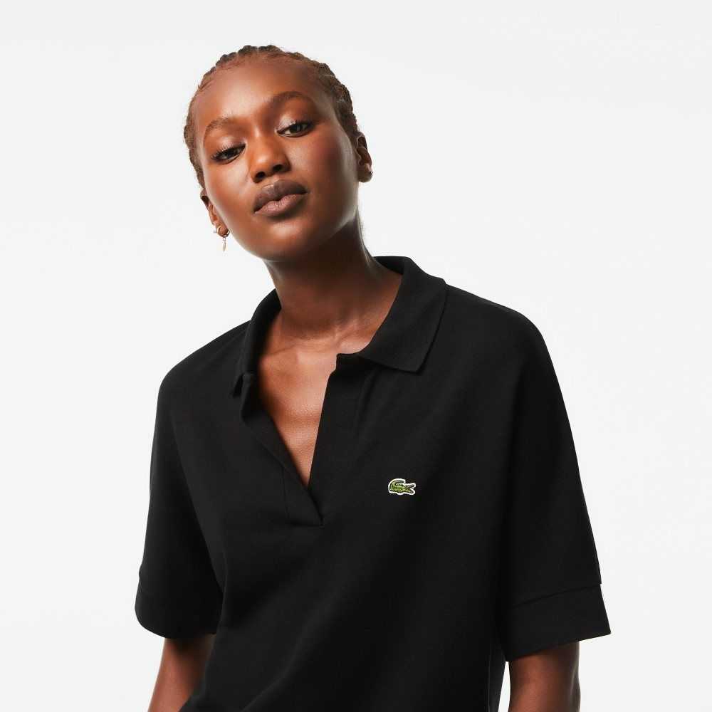 Lacoste Loose Fit Flowy Pique Polo Black | TXY-360185