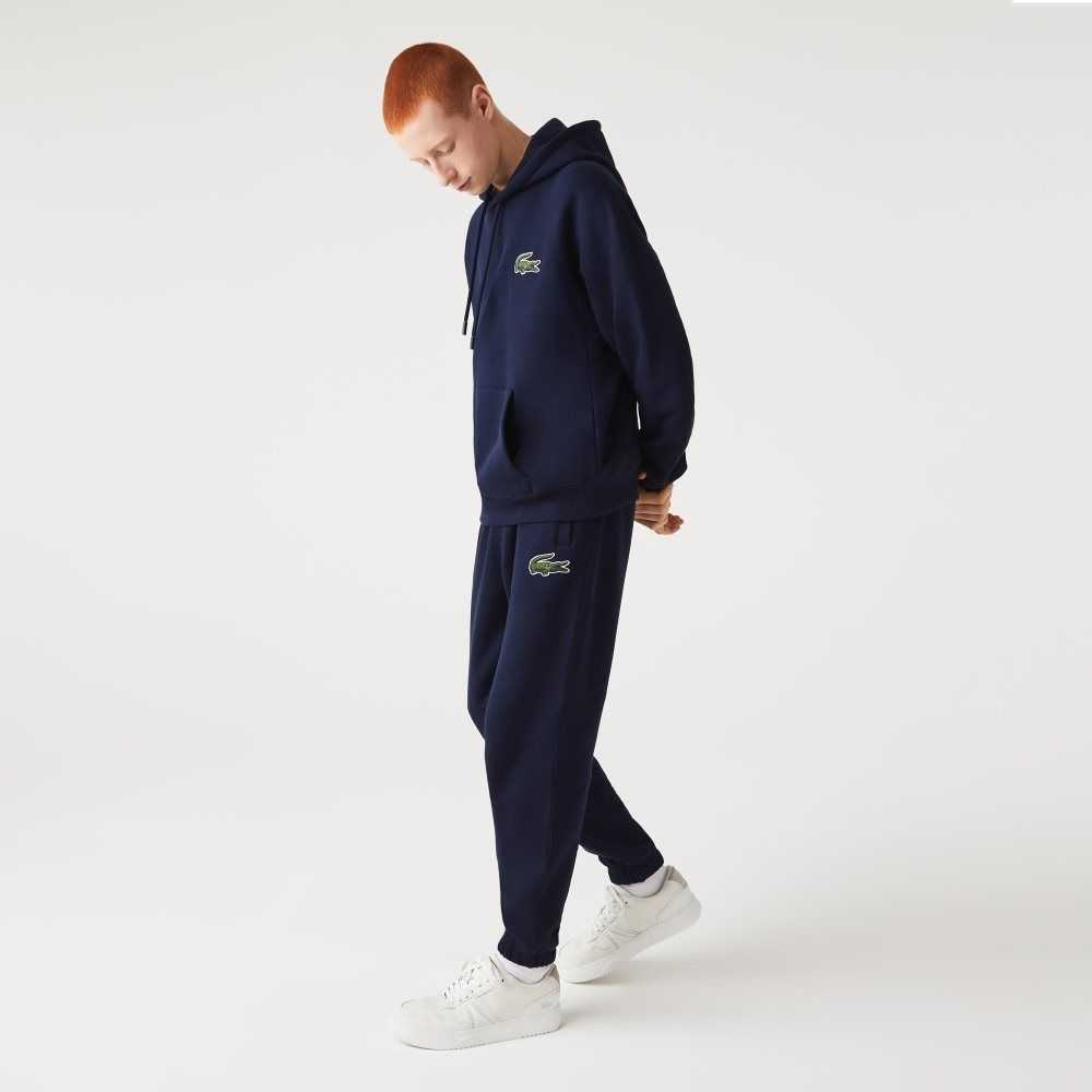 Lacoste Loose Fit Hooded Organic Cotton Sweatshirt Navy Blue | ARF-417390