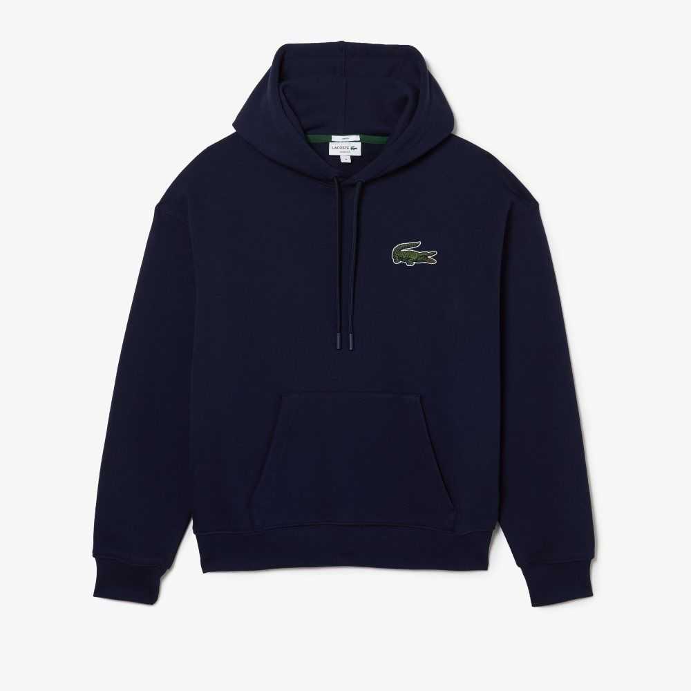 Lacoste Loose Fit Hooded Organic Cotton Sweatshirt Navy Blue | ARF-417390