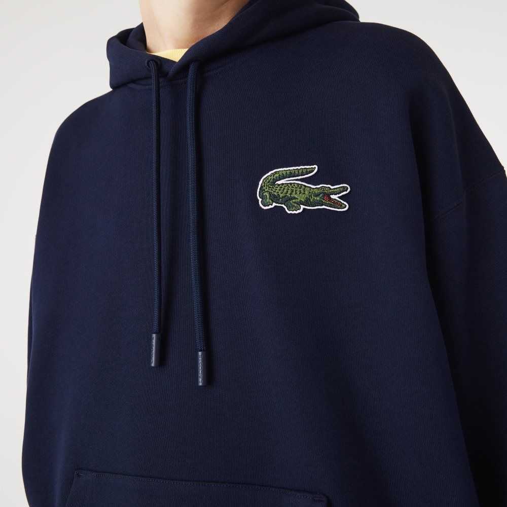 Lacoste Loose Fit Hooded Organic Cotton Sweatshirt Navy Blue | ARF-417390