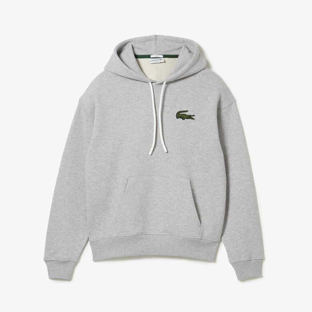 Lacoste Loose Fit Hooded Organic Cotton Sweatshirt Grey Chine | RFM-618039