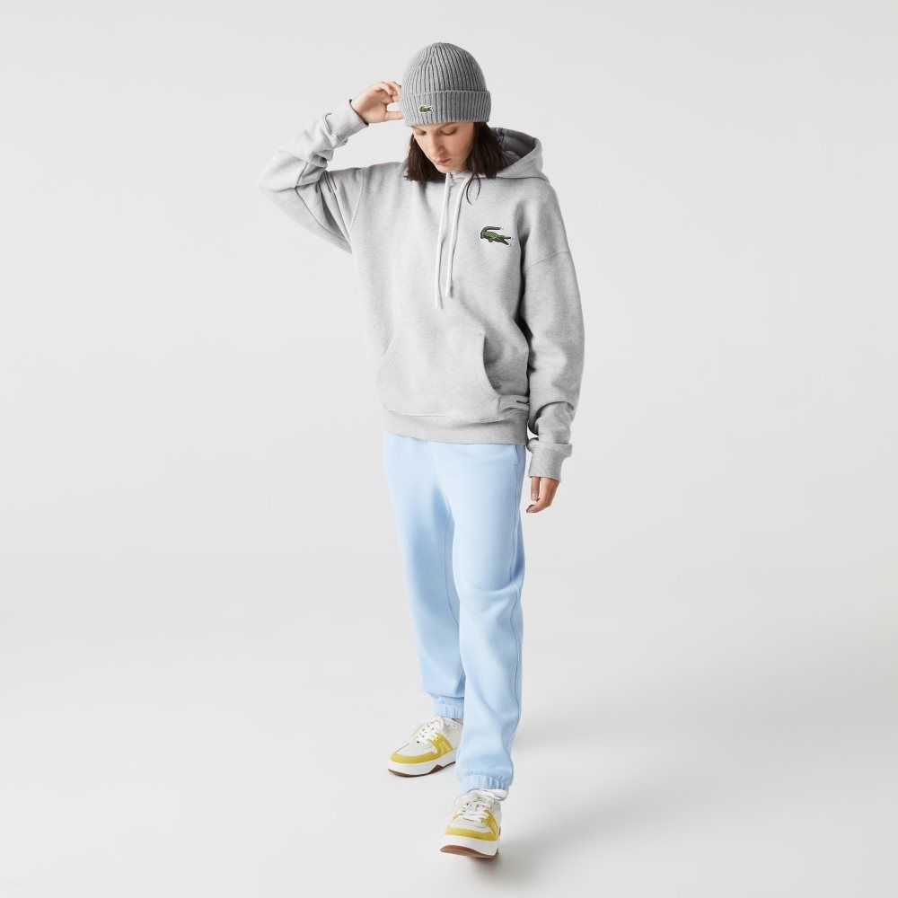 Lacoste Loose Fit Hooded Organic Cotton Sweatshirt Grey Chine | RFM-618039