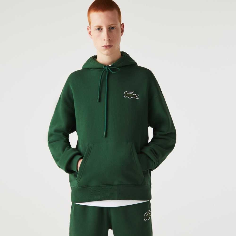 Lacoste Loose Fit Hooded Organic Cotton Sweatshirt Green | WTG-853967