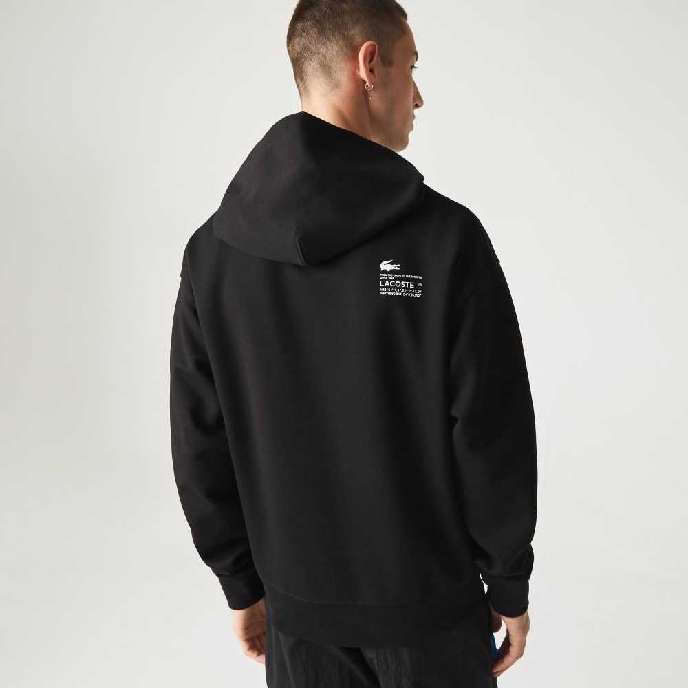 Lacoste Loose Fit Hooded Sweatshirt Black | CPF-058714