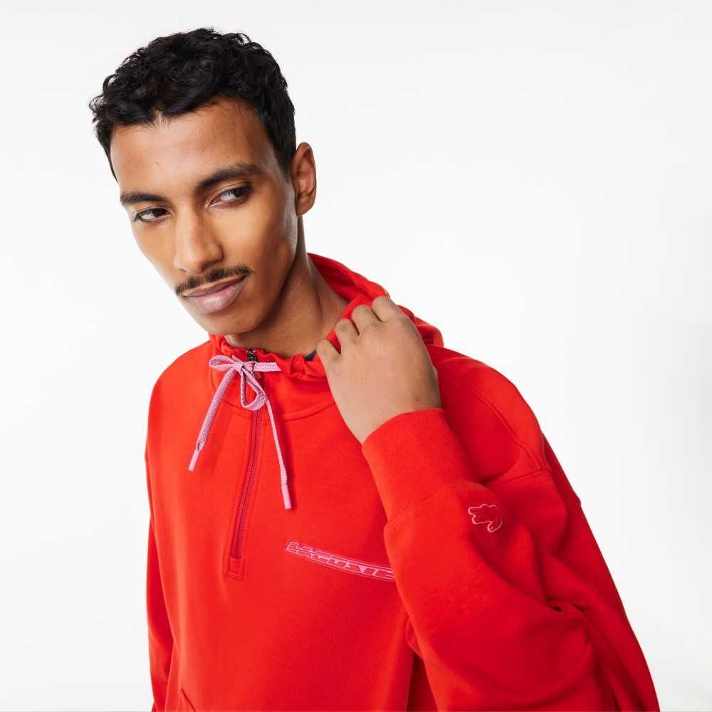 Lacoste Loose Fit Hoodie Red | QNZ-568127