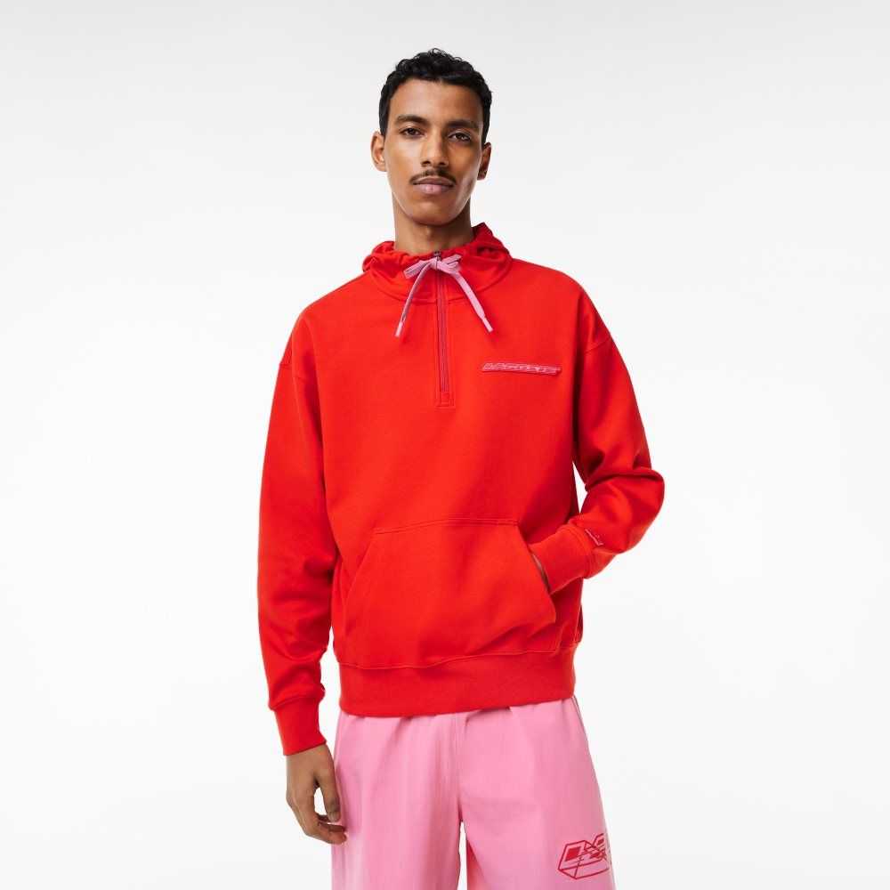 Lacoste Loose Fit Hoodie Red | QNZ-568127