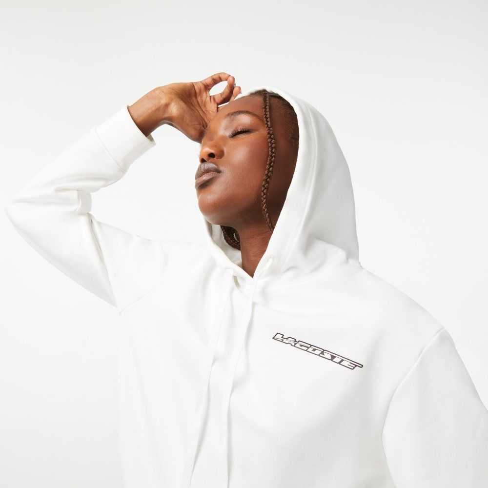 Lacoste Loose Fit Hoodie with Contrast Branding White | QKB-986423