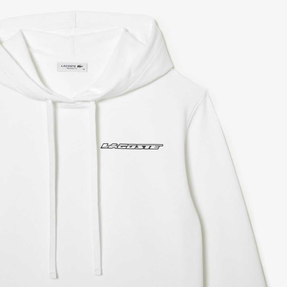 Lacoste Loose Fit Hoodie with Contrast Branding White | QKB-986423