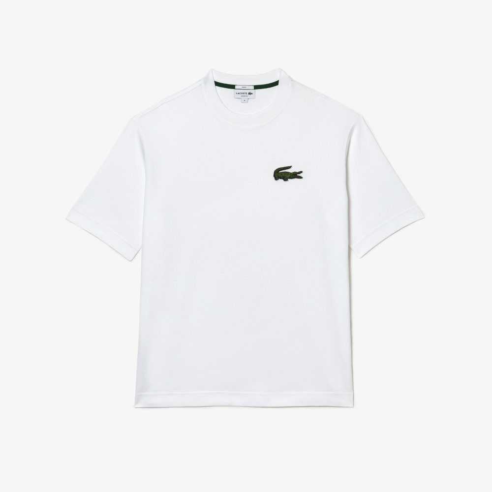 Lacoste Loose Fit Large Crocodile Organic Cotton T-Shirt White | CRH-721895