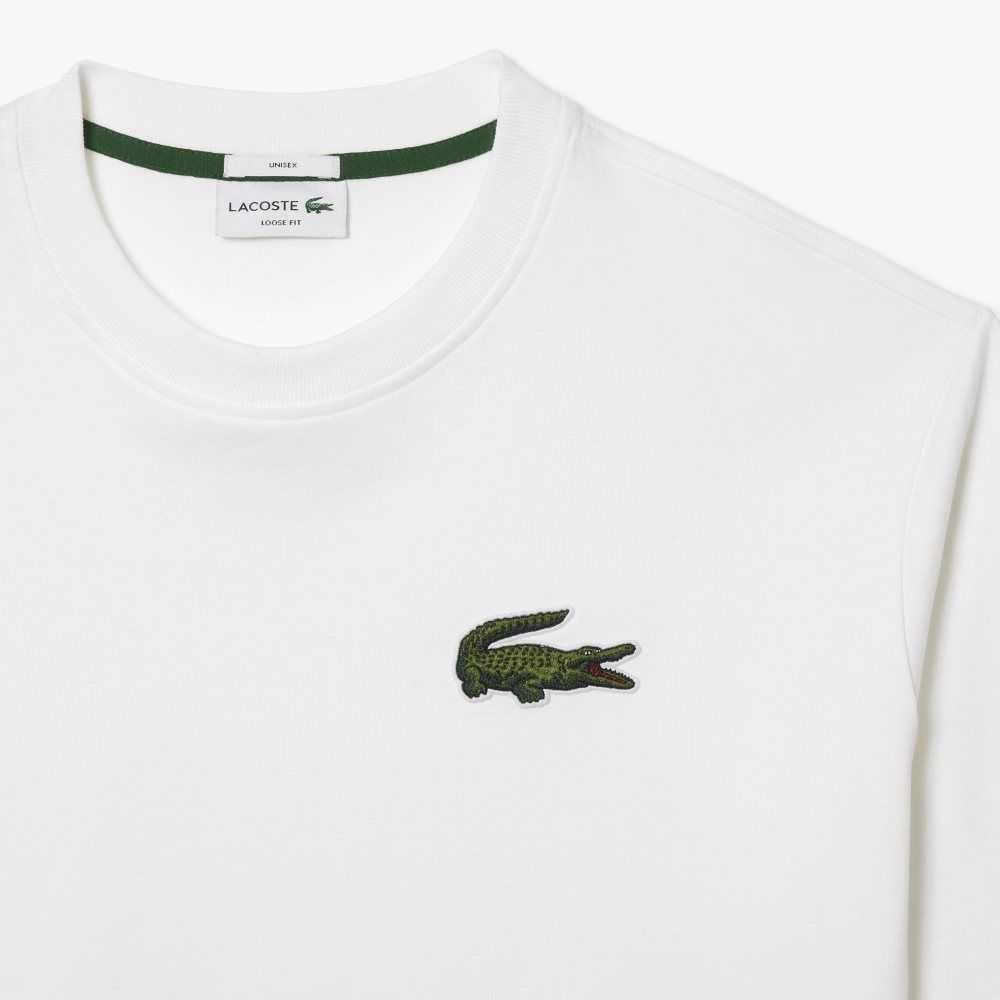 Lacoste Loose Fit Large Crocodile Organic Cotton T-Shirt White | CRH-721895