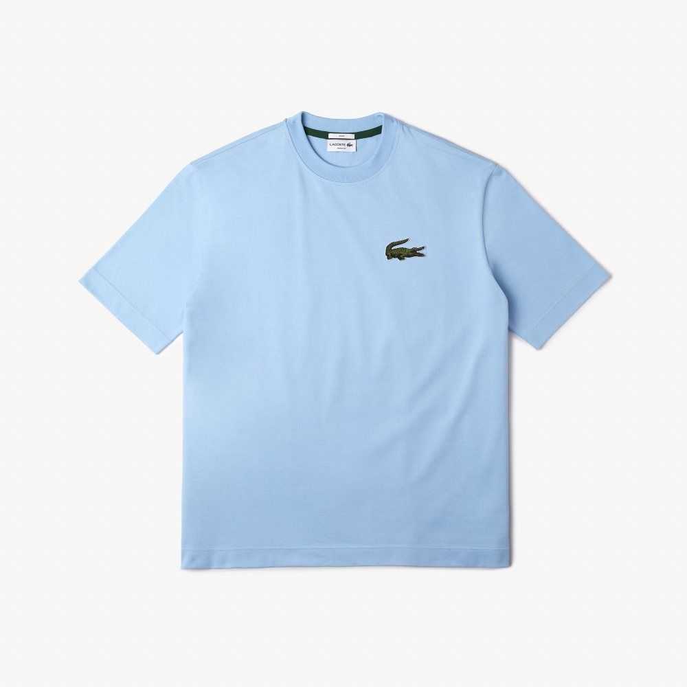 Lacoste Loose Fit Large Crocodile Organic Cotton T-Shirt Blue | DUA-205743