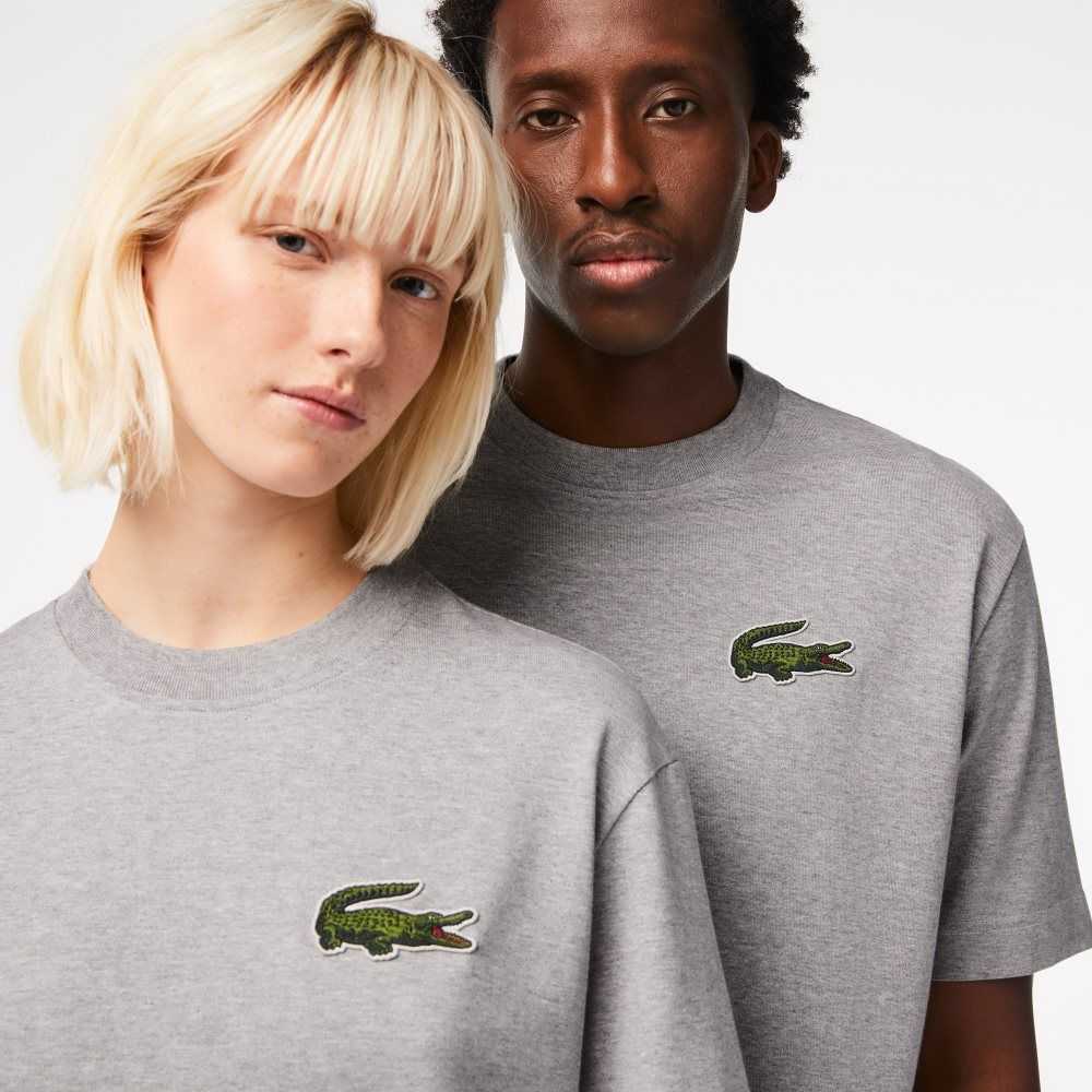 Lacoste Loose Fit Large Crocodile Organic Cotton T-Shirt Grey Chine | NCF-539172