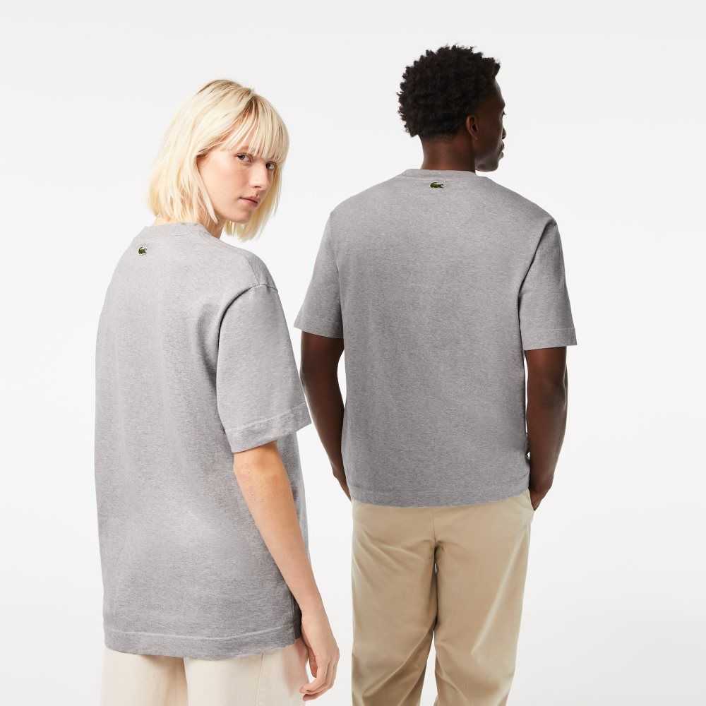 Lacoste Loose Fit Large Crocodile Organic Cotton T-Shirt Grey Chine | NCF-539172