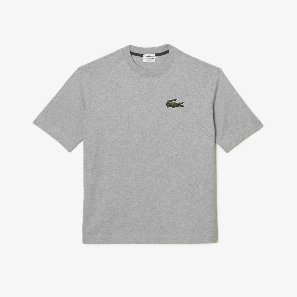 Lacoste Loose Fit Large Crocodile Organic Cotton T-Shirt Grey Chine | NCF-539172