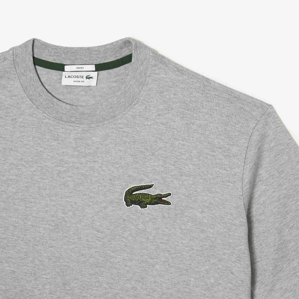 Lacoste Loose Fit Large Crocodile Organic Cotton T-Shirt Grey Chine | NCF-539172