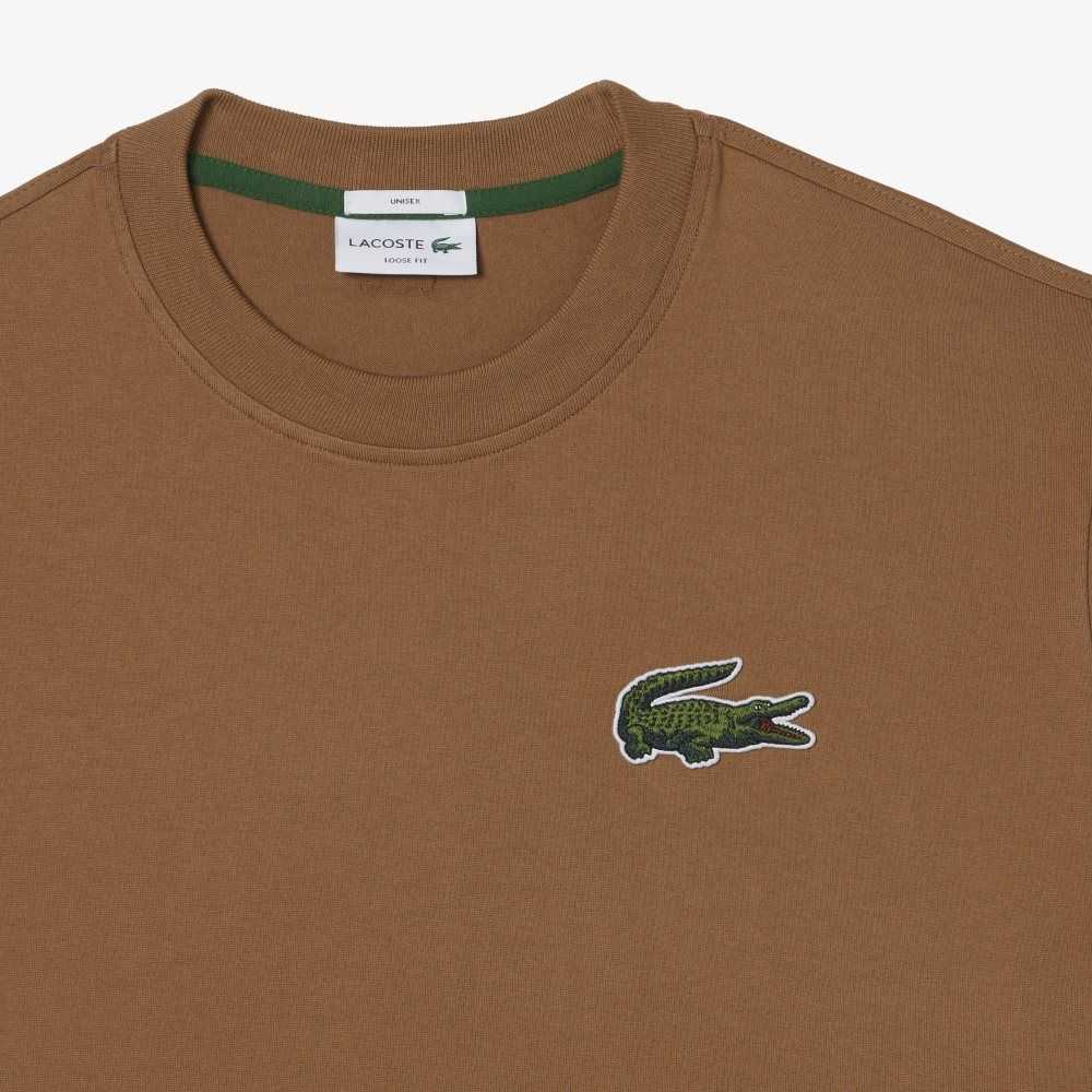 Lacoste Loose Fit Large Crocodile Organic Cotton T-Shirt Light Brown | SYR-247531