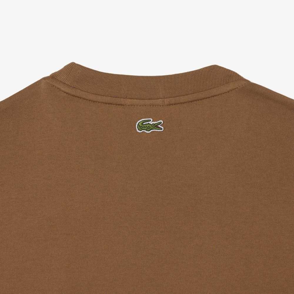 Lacoste Loose Fit Large Crocodile Organic Cotton T-Shirt Light Brown | SYR-247531