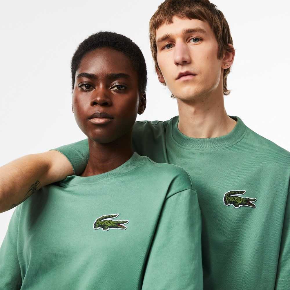 Lacoste Loose Fit Large Crocodile Organic Cotton T-Shirt Khaki Green | XMW-396481