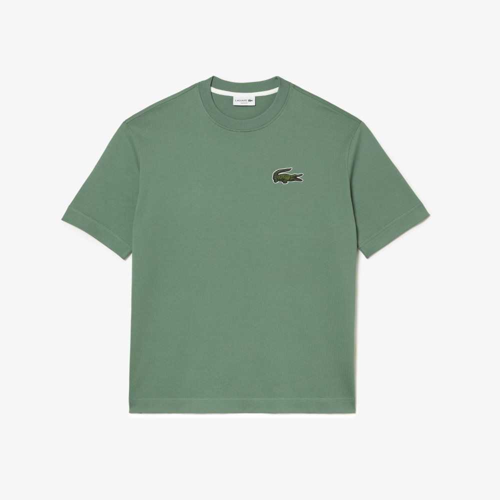 Lacoste Loose Fit Large Crocodile Organic Cotton T-Shirt Khaki Green | XMW-396481