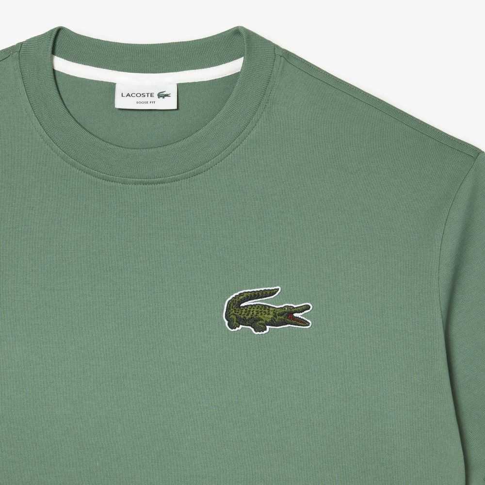 Lacoste Loose Fit Large Crocodile Organic Cotton T-Shirt Khaki Green | XMW-396481