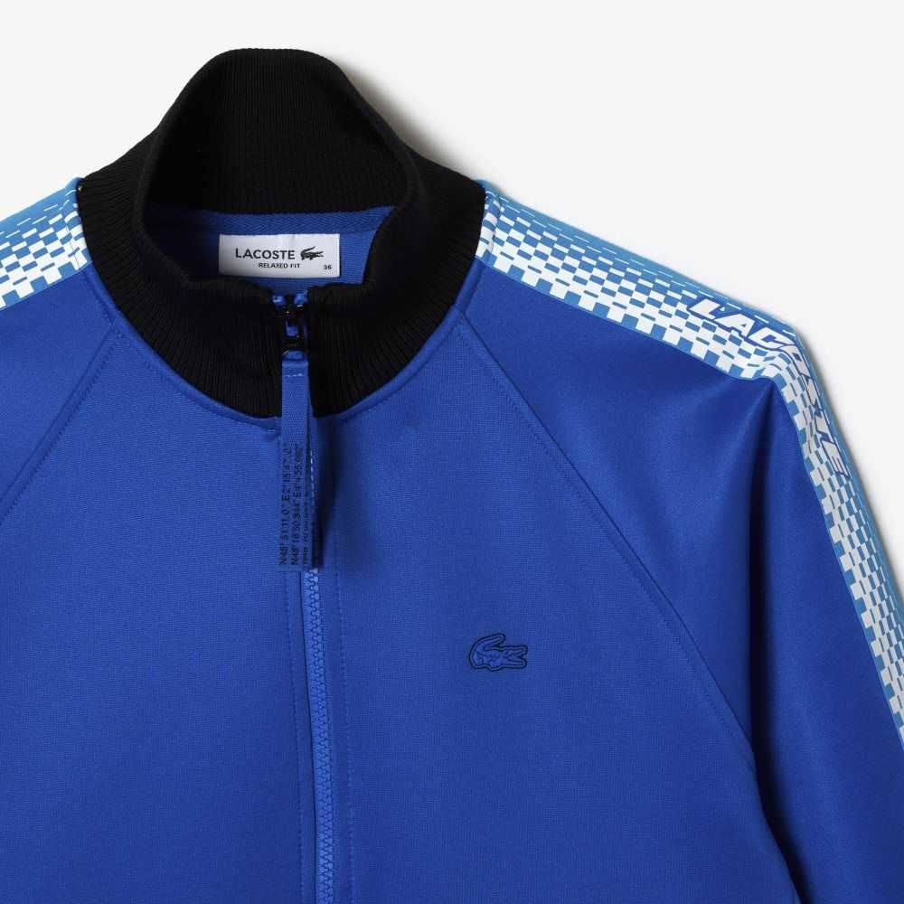 Lacoste Loose Fit Logo Stripe Zipped Sweatshirt Blue / Black | OHD-943017