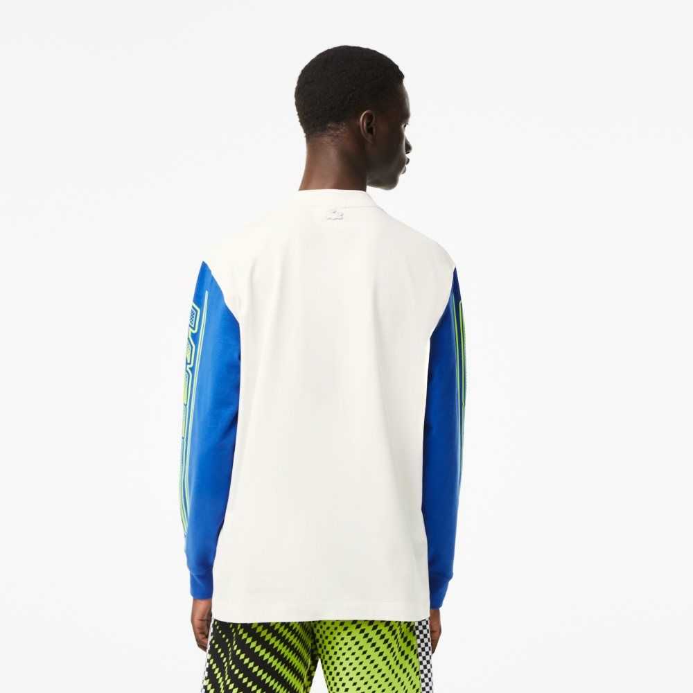 Lacoste Loose Fit Long Sleeve Printed T-Shirt White / Blue | EVO-078523