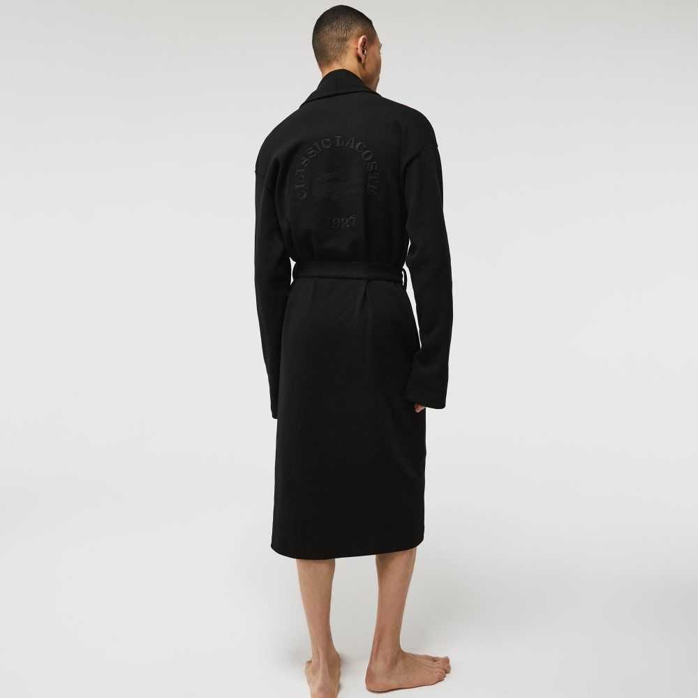 Lacoste Loose Fit Long Textured Cotton Knit Bathrobe Black | HRF-502318